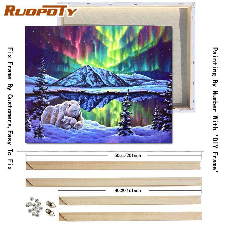 RUOPOTY Acrylrahmen Diy Malen Nach Zahlen Für Erwachsene Aurora Bild Wandkunst Handgemaltes Ölgemälde Für Heimdekorationen 40x50cm Diy Frame