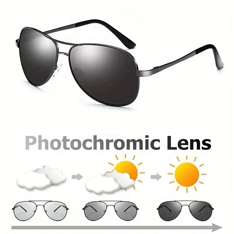 Mode nicht polarisierte photochrome Sonnenbrille Autofahren Verfärbte Gläser Brille Herren Farbwechsel Federbügel Sonnenbrille Sehhilfe