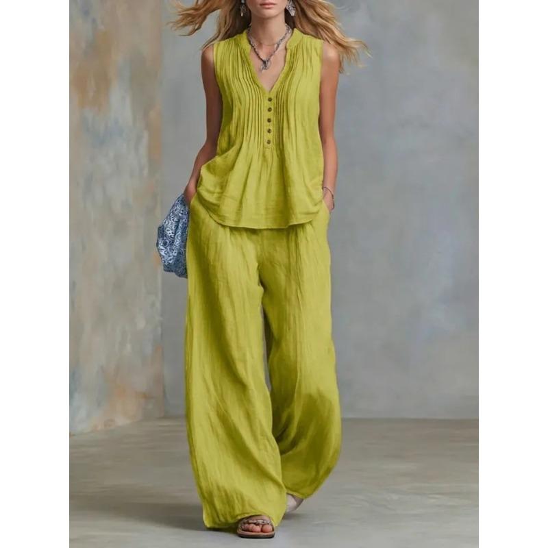 TIFICY Damenmode Lässig Sommer Frühling Einfarbige Druck ärmellos V-Ausschnitt Hosen Anzüge L