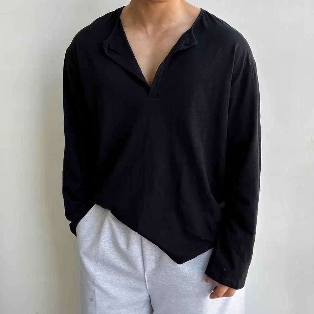 Baumwolle Herren Langarm T-Shirts für Männer Blusen Koreanischer Trend Harajuku Lose T-Shirts Frühling Herbst Bottoming Shirts Weich S schwarz