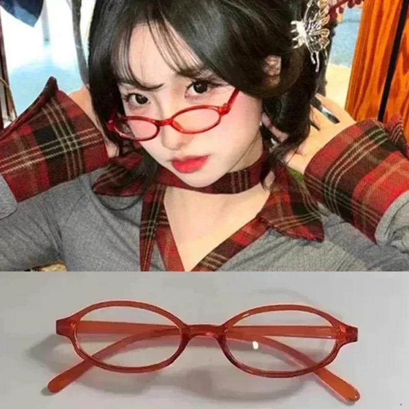 Japanische Vintage Quadratische Ovale Brille Y2K Stil Korea Stil Mädchen Roter Gn Rahmen Glas Brille Dekorative Computer Blaulichtfilternde Brille black