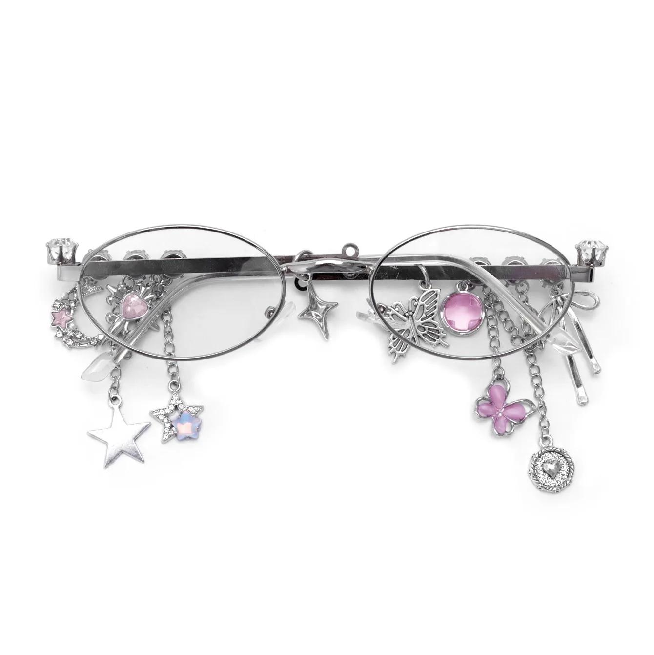 Neueste Süße Coole Stern Diamant Kleiner Rahmen Elliptische Brille Japanischer Y2k Spicy Girl Stil Anti Blaulicht Brille