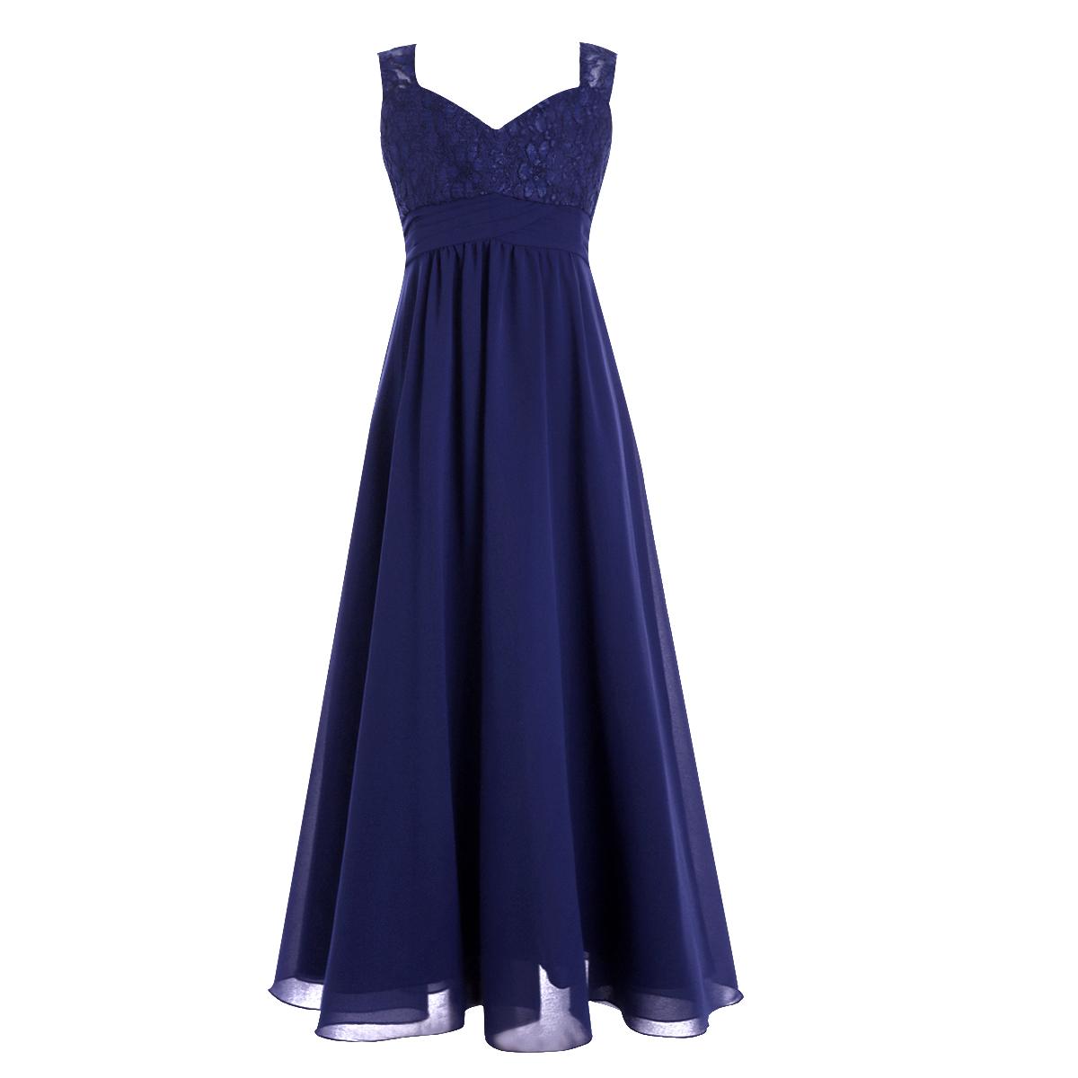 Kinder Mädchen formelles Kleid Chiffon langes Kleid Festzug Abschlussball Party Hochzeit Brautjungfer Blumenmädchenkleid 9-10 Years navy blau