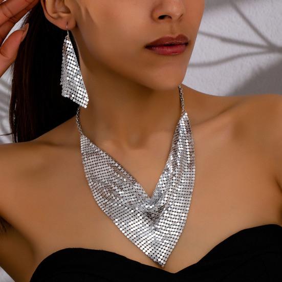 2 Stück/Set Damen Halskette Ohrringe Set Leopardenmuster Funkelnde Pailletten Halskette Hakenohrringe Set Schmuck Geschenk schwarz