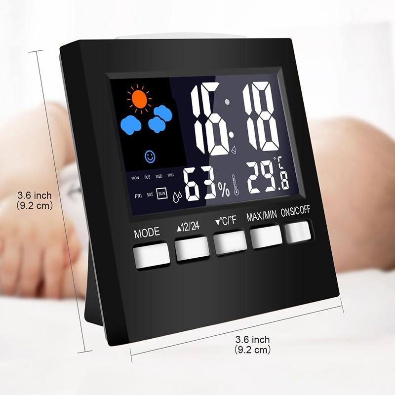 LED Digital Multifunktions-Thermometer Hygrometer Wetterstation Uhr Wecker Kalender Home Zimmer Sprachsteuerung Gesundheitsüberwachung schwarz