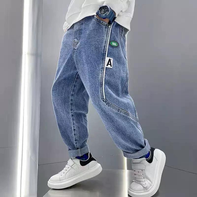 Frühling Jungen Casual Jeans Hose Koreanische Mode Gerade Bein Hosen Kinder Hosen Herbst Kinder Hosen 3-12 Jahre Kleinkind Jungen hosen 140 blau