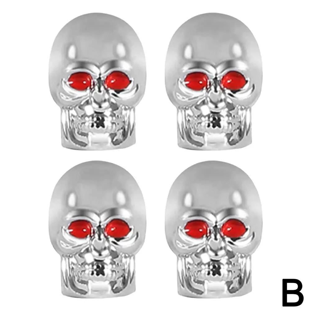 4 stücke Schädel Ventil Stem Caps Lustige Air Kappen Abdeckung Auto Reifen Luft Ventil Stem Caps Staub Abdeckung Für Fahrrad auto Fahrzeuge Styling Whee J4U6 silber