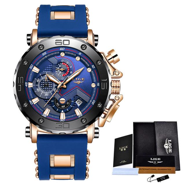 2022 LIGE Luxus Herren Uhren Original Fall Große Zifferblatt Uhr Männer Business Armbanduhr Sport Uhr für Männer + Box blau/gold