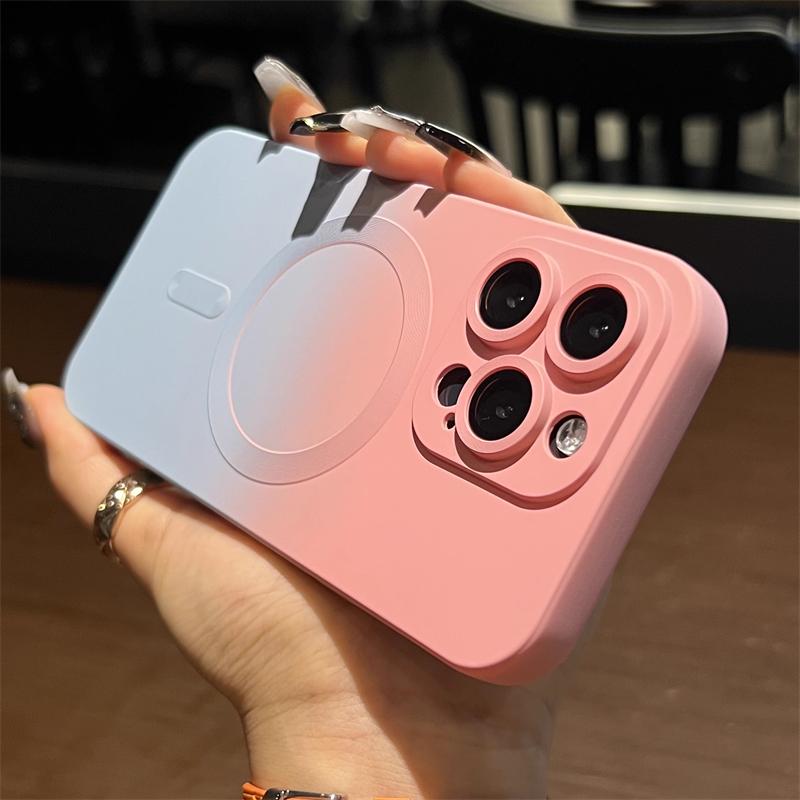 Luxuriöse Farbverlauf-Hülle für Magsafe kabelloses Ladecase für iPhone 16 15 14 Plus 12 11 13 Pro Max Weiche Silikon Magnetische Hülle For iPhone 13 Pro white