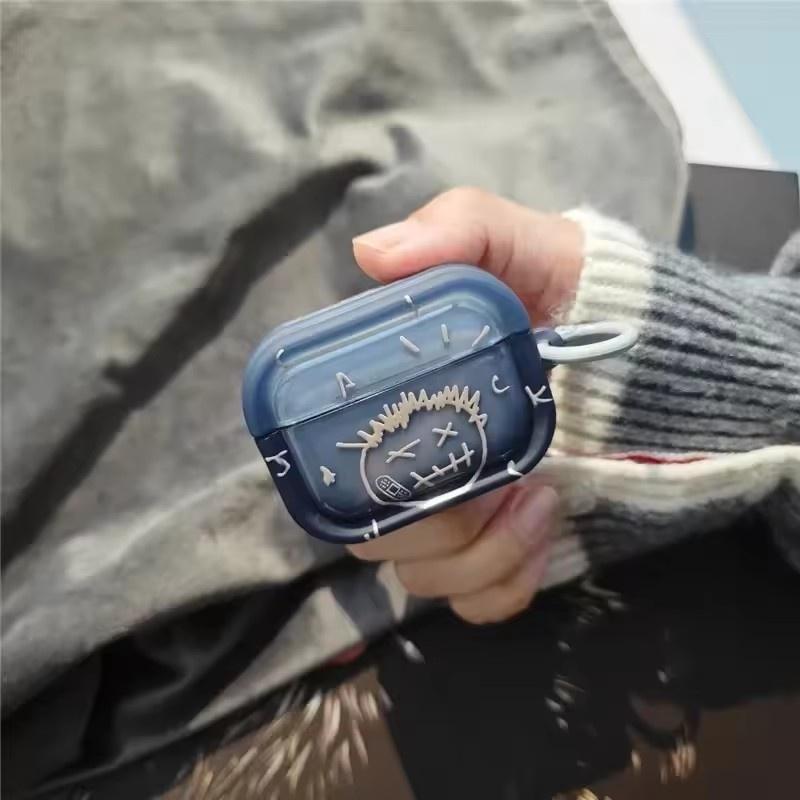 Trend Travis Scott Transparente Schutz-Bluetooth-Headset-Hüllen für Apple Airpods 4 1 2 Pro 3 Pro2 Stoßfeste Kopfhörerabdeckung AirPods 4 blau