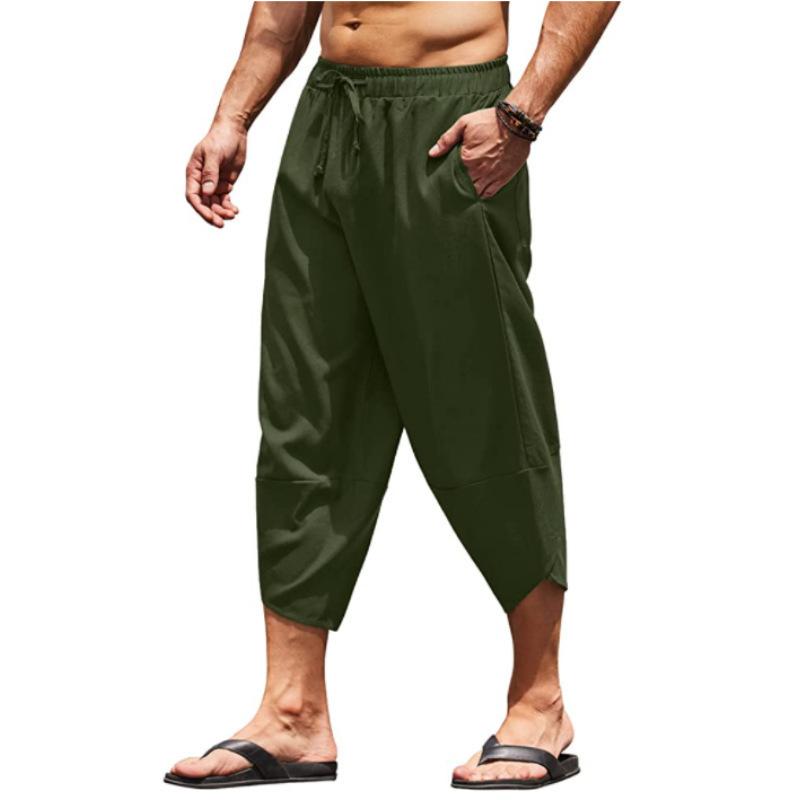 Herren Sommer Einfarbig Caprihosen Haremshorts Herren Elastischer Bund Kordelzug 3/4 Länge Cropped Hosen Baggy Jogginghosen S dunkelgrüne
