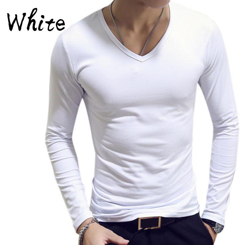 Elastisches Herren-T-Shirt mit V-Ausschnitt, langärmelig, Herren-T-Shirt für Herren, Baumwoll-T-Shirts, Herrenbekleidung, T-Shirt, Top-T-Shirts L