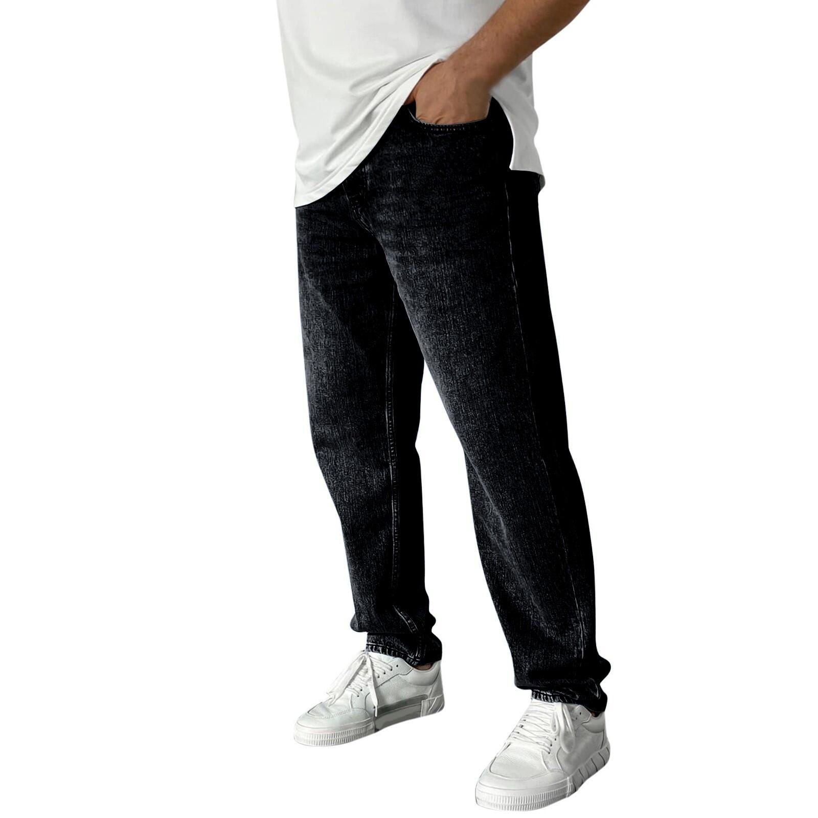 Herren-Stretch-Jeans, Jeans für Herren, Baggy-Jeans mit geradem Bein, modische Komfort-Taille, lockere Hose S schwarz