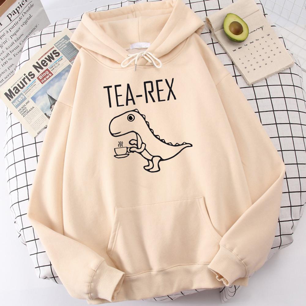 Tea Rex Lustiger Dinosaurier Kaffee Trinken Print Kapuzenpullover Herren Herbst Übergroßer Hoodie Einfache Fleece Sweatshirts Street Trainingsanzug M white