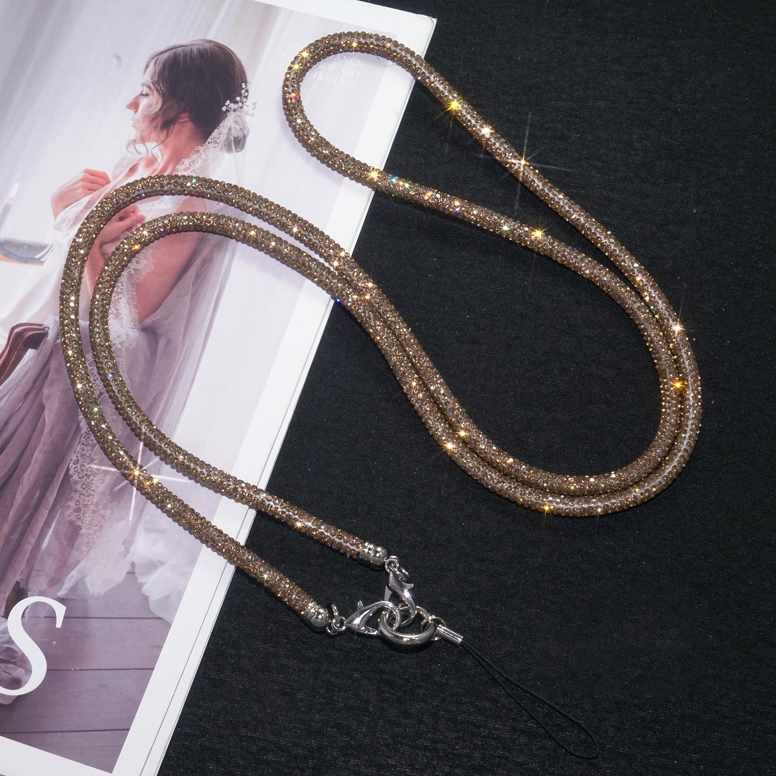 Neues Luxus Kristall Strass Handy Lanyard Helle Bling Bling Handyhülle Kettenriemen Handy Anti-Verlust Seil Handy Zubehör 70cm gold