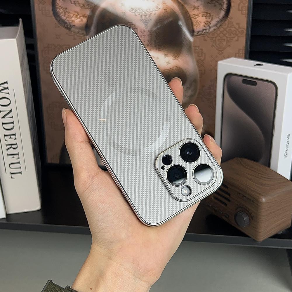 Luxuriöse Hülle mit Karbonfaser-Textur und Beschichtung für iPhone 15 14 13 12 Pro Max Für Magsafe Kabelloses Laden Magnetische Stoßfeste Hülle For iPhone 15