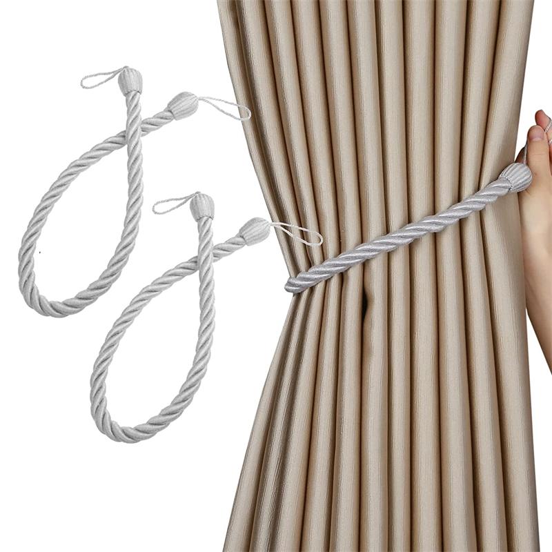 2 Stücke Vorhang Raffhalter Fenster Gardinen Seile Holdbacks Baumwolle Seil Weben Krawatte Vorhang Halter Schnallen Hause Dekorative Zubehör silber