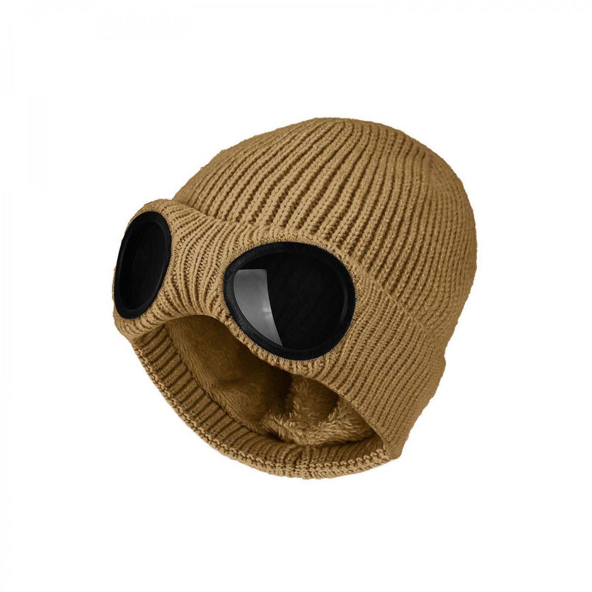 WTEMPO Winddichte Kältefeste Brillen Gestrickte Mützen Outdoor Reiten Skifahren Mütze Mit Samt Gefüttert Warmer Gehörschutz Wollmützen One Size kaffeebraun