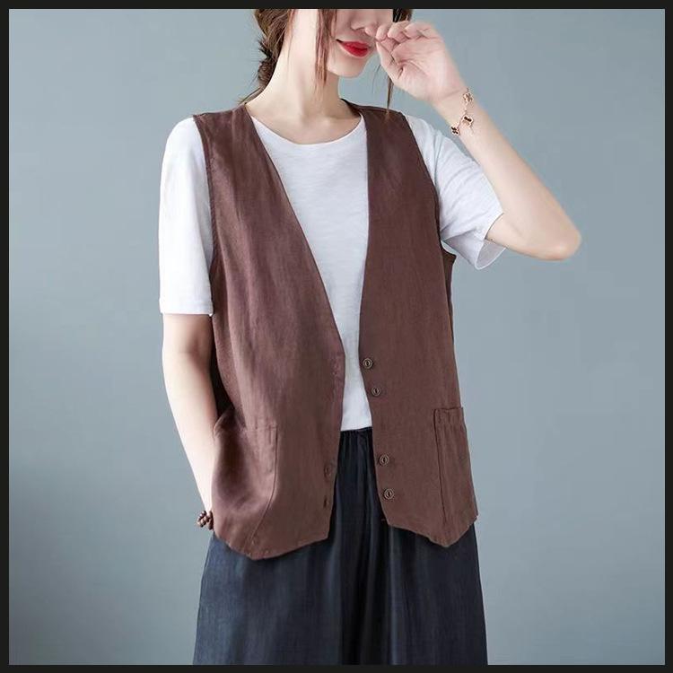 Oberbekleidung Große Größe Weste Damen Sommer Dünne Weste Ärmellose Weste 6XL kaffeebraun