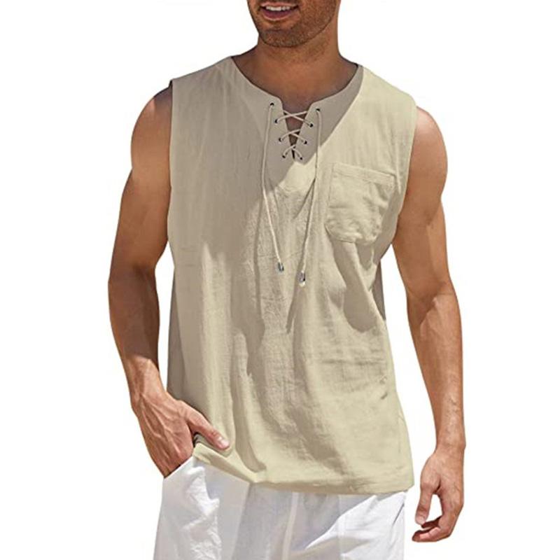 Herren Lose Weste Tank Top Weste Schnürung V-Ausschnitt Ärmelloser Pullover Casual Streetwear 2X khaki