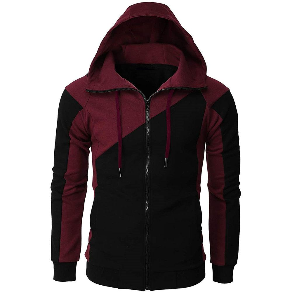 Herren Kapuzenpullover Farbblock Kapuze Basic Hoodies Sweatshirts Langarm Weiß Schwarz Wein Reißverschluss XL wein rot