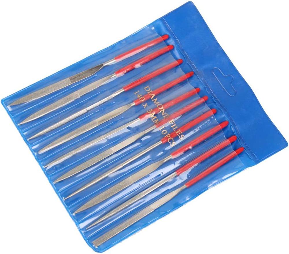 10 Stück Diamant Nadelfeilen Set 3x140mm Mini Nadelfeilen Set für Stein Glas Metall Schnitzen Handwerk Handwerkzeuge Nadelfeilen Set rot