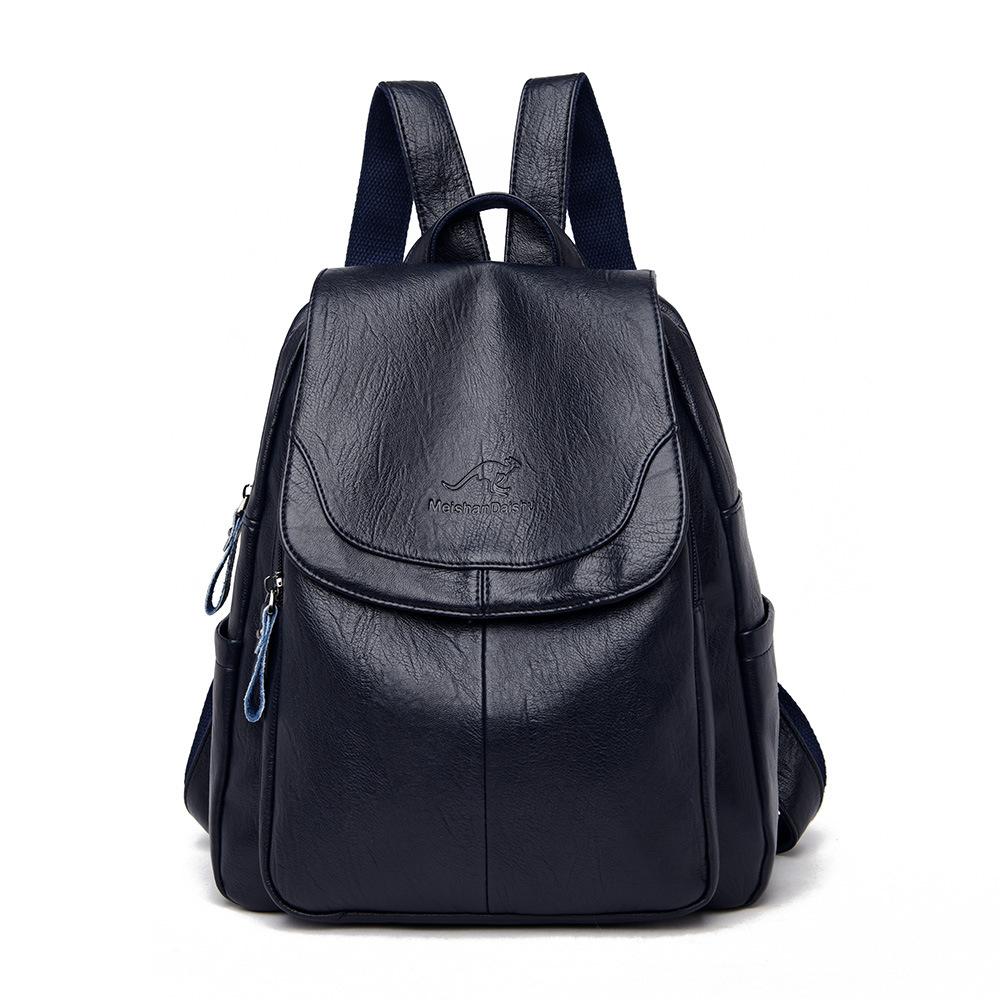 Neue Frauen Rucksäcke Weiche Leder Mode Zurück Tasche Marke Weibliche Reisetaschen Mochilas Mujer Rucksäcke Große Kapazität Schule Tasche navy blau