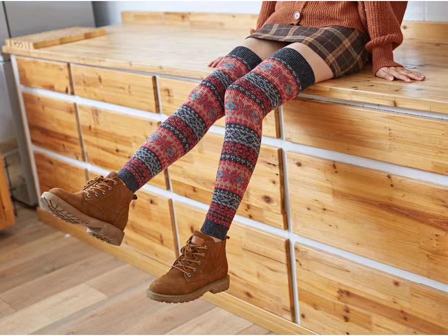 Damen Kniehohe Kaninchenwoll-High-Top-Socken für Herbst/Winter - Japanische Leggings für Square Dance und Outdoor-Bekleidung One Size dunkelgraue