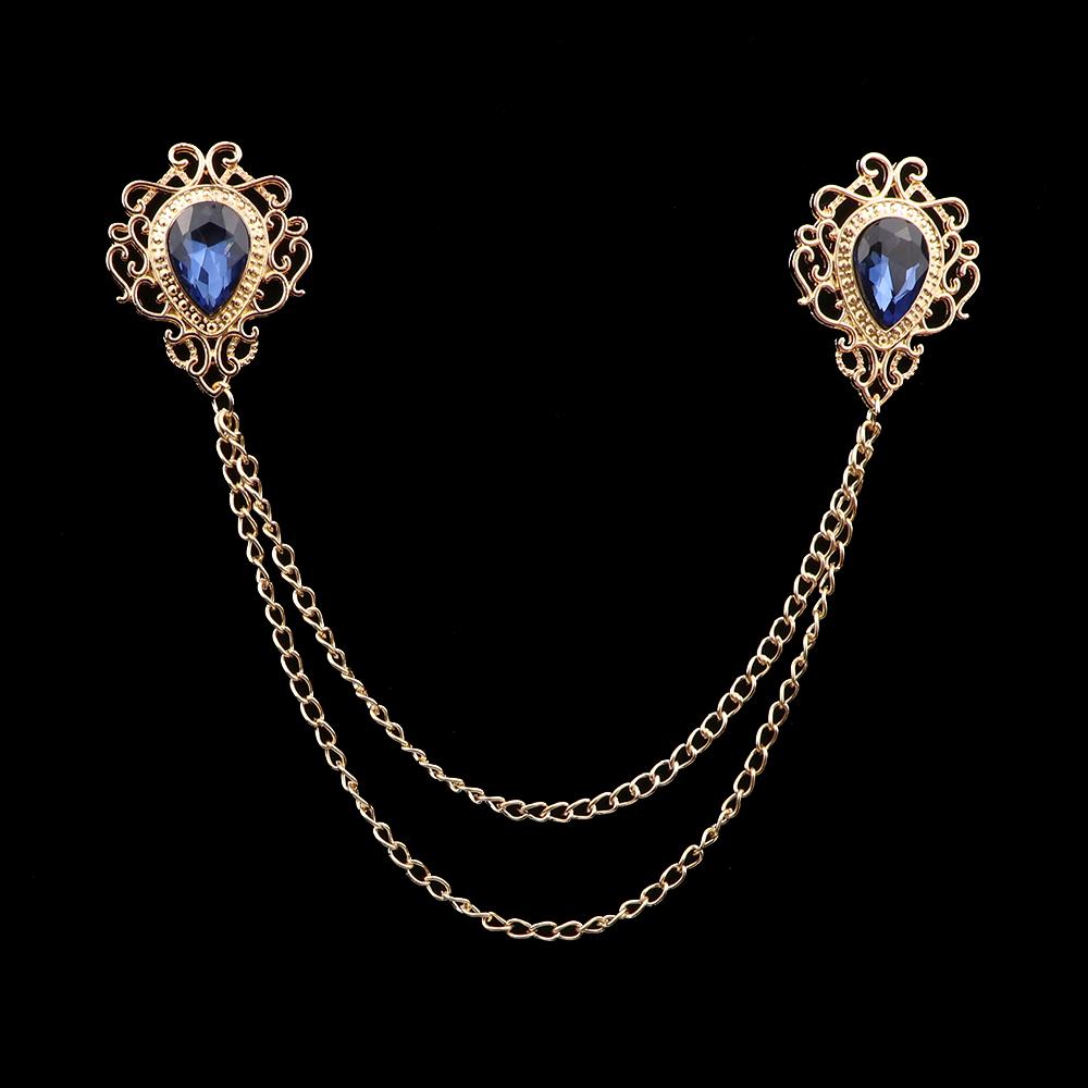 Mode Gentleman Quastenbrosche für Herren Anzug Hemdkragen Kristall Kreuzkette Anstecknadel Strass Retro Hochzeitsaccessoires
