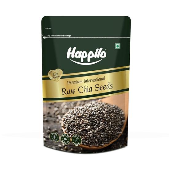 Happilo Rohe Chiasamen, ungeröstet, zum Essen, mit Omega 3 und Ballaststoffen zur Gewichtskontrolle – 250 Gramm | Samen zum Essen im Sommer black