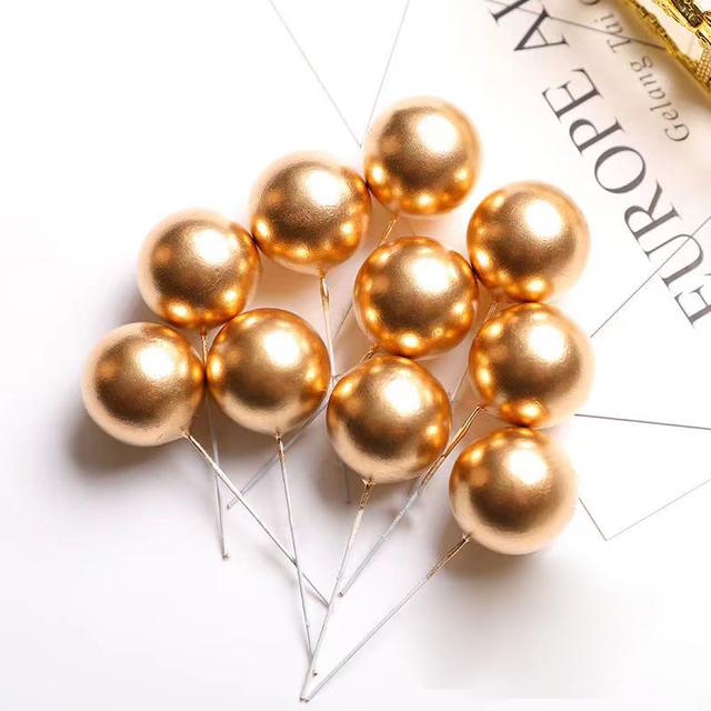10 Stücke Kuchen Topper Gold Silber Ball Alles Gute Zum Geburtstag Kuchen Topper DIY Cupcake Flagge Hochzeit Dekor Weihnachten Ball Geburtstag dekoration 2cm gold