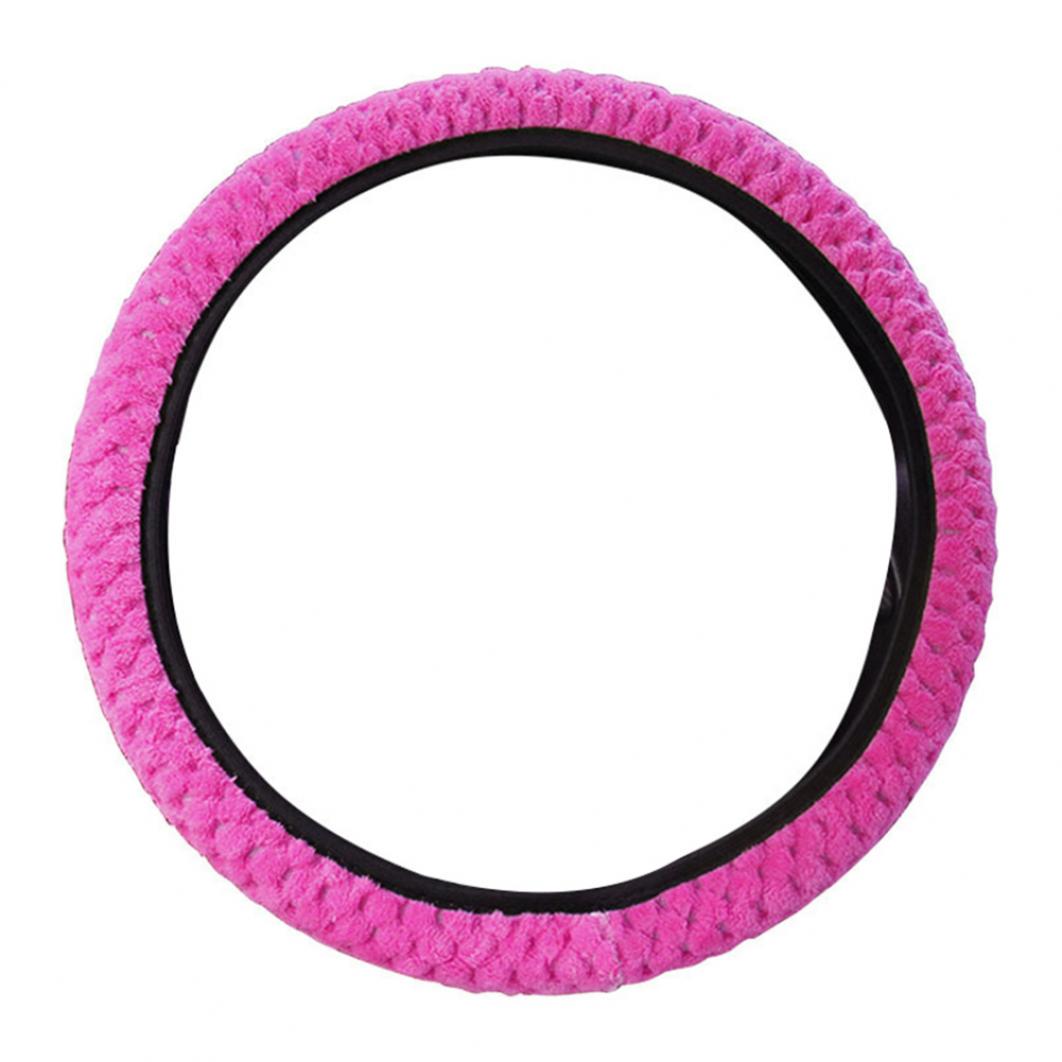 Universeller Winter-Anti-Rutsch-weicher Plüsch-Auto-Lenkrad-Schutzhüllenhalter rose rot