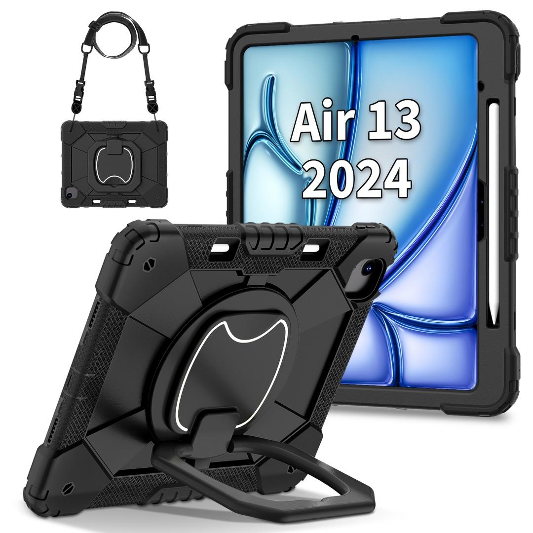 Für Apple iPad Air 13 (2025)/ iPad Air 13 Zoll (M3). 360° drehbarer Griff, robuster Schutzständer, TPU + PC, 3-in-1, stoßfestes Tablet-PC-Gehäuse iPad Air 13 (2025) schwarz