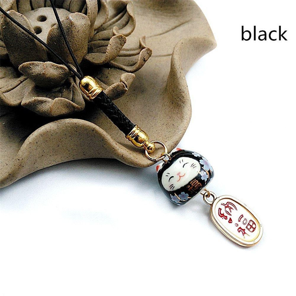 Charm Lanyard Hängen Telefon Schlüsselband Telefon Riemen Glückskatze Tasche Zubehör schwarz