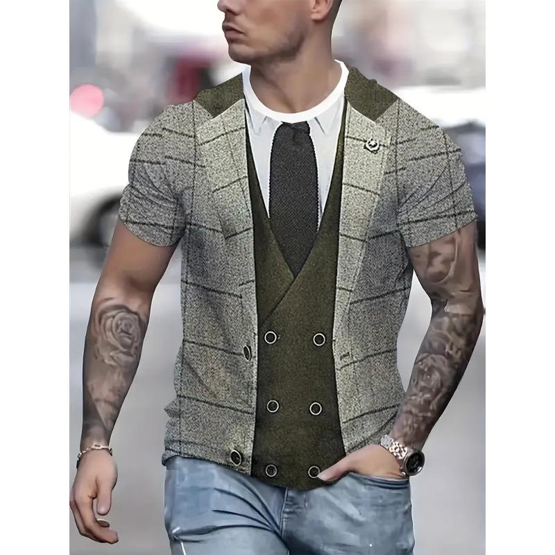 Herren Casual Anzug Krawatten-Druck T-Shirt Tops Kurzarm Rundhals Herren Rundhals T-Shirts Neu Herren Cosplay Party T-Shirts 6XL
