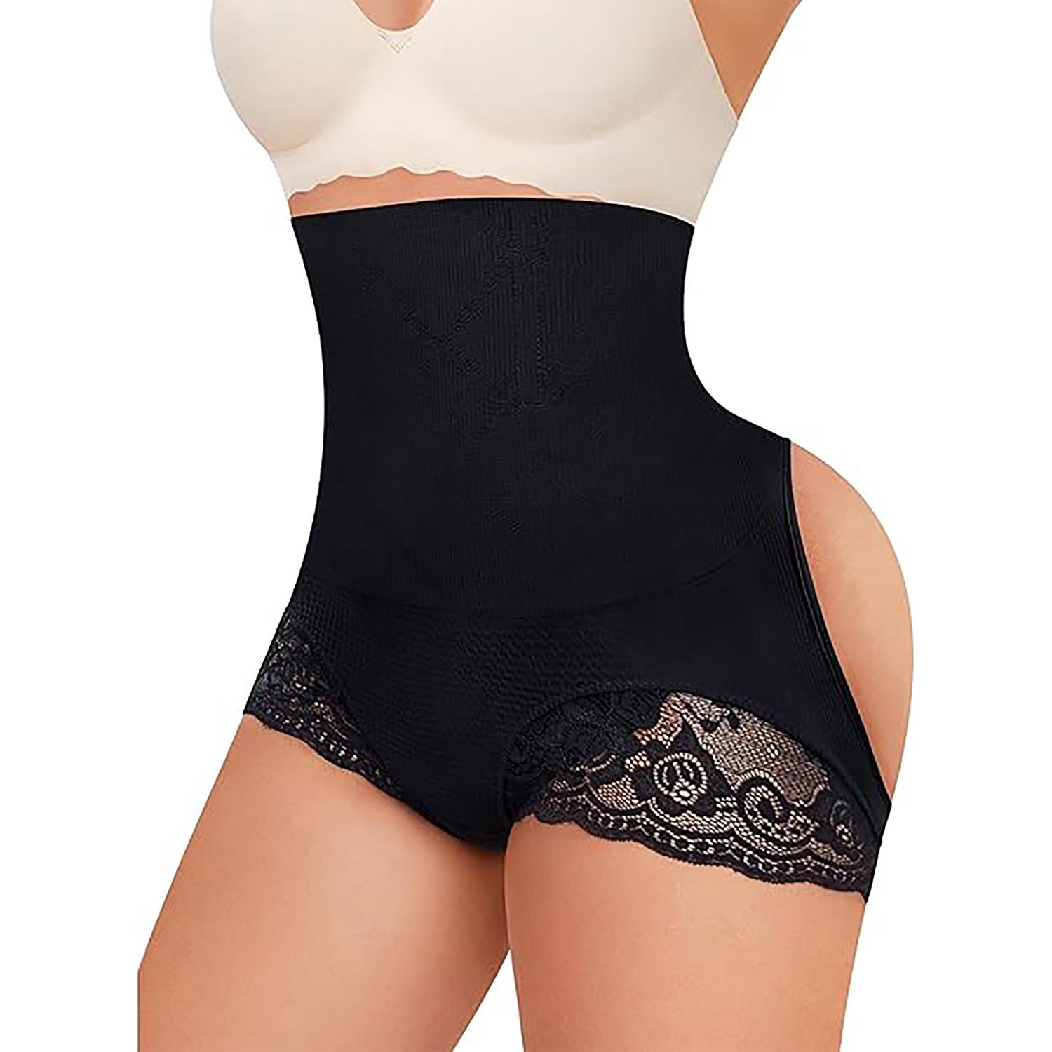 Bauchkontrolle String Shapewear für Damen Hohe Taille Schlanker Sexy String Slip Shapewear Po-Lifter Nahtlose Shorts Unsichtbare Unterwäsche XL/2XL schwarz