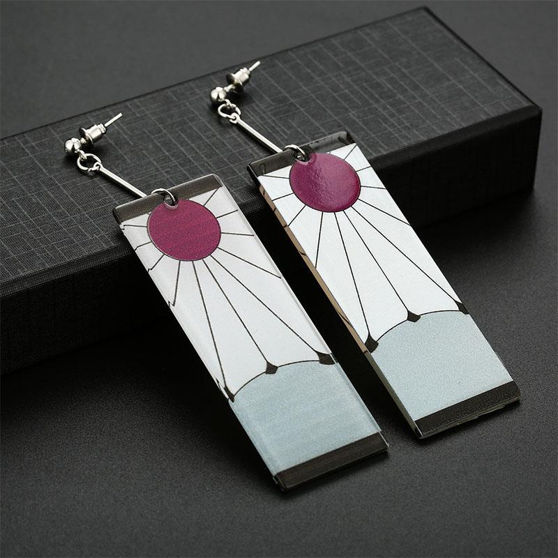 Mode Acryl Tanjiro Ohrringe Dämon Slayer Ohrringe Anime Cosplay Requisiten Hanafuda Drop Lange Ohrringe für Frauen Mädchen Schmuck Ear Pin