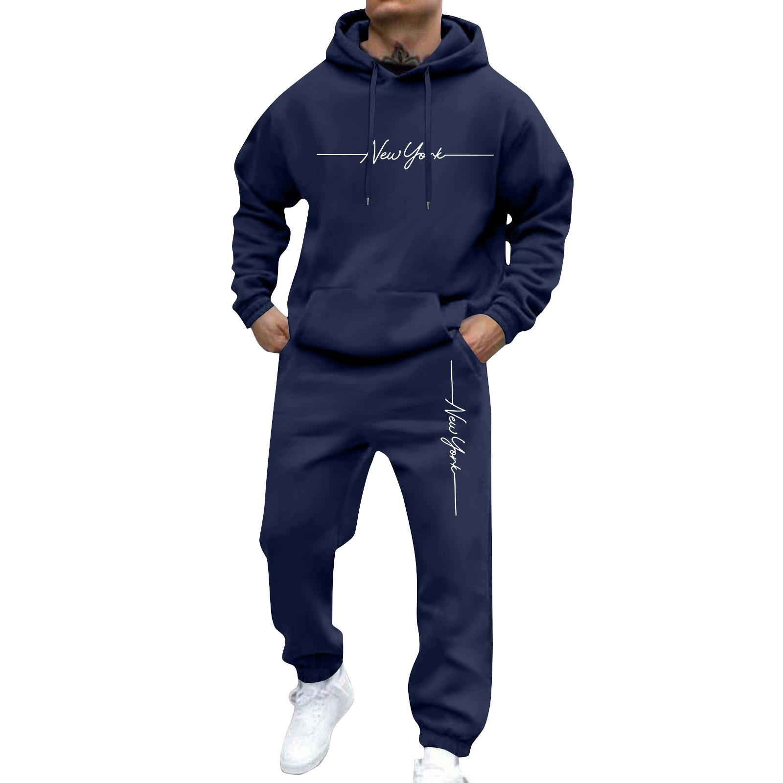Herren Sweatshirt Anzug Herren Einfarbig Lässig Sportanzug Sweatshirt Anzug XL dunkelblau