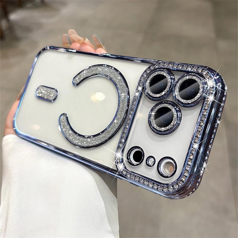 Für iPhone 17 Pro Max 17 Air Luxus Mädchenhülle Bling Diamant Objektivfolie Magsafe Hülle für iPhone 17 16 15 14 13 12 11 Pro Max iPhone 15 Pro Max blau
