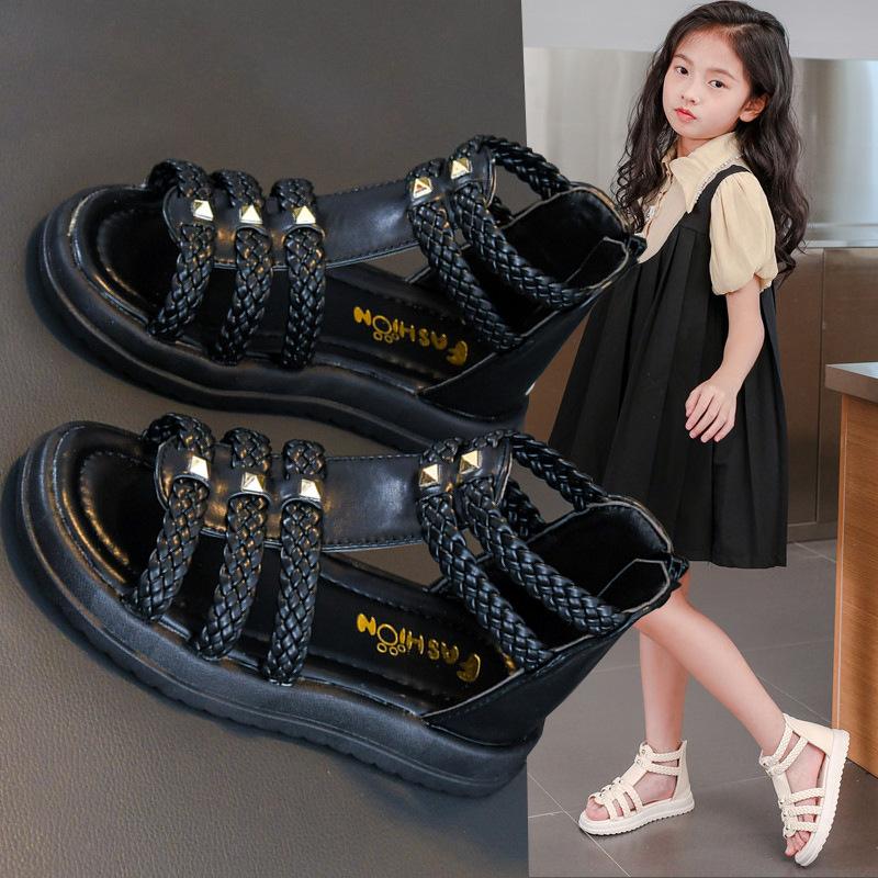 Sommer Mädchen Sandalen Mode Offene spitze Prinzessin Schuhe Weiche Sohlen Kinder Schuhe Römische Schuhe 30 schwarz