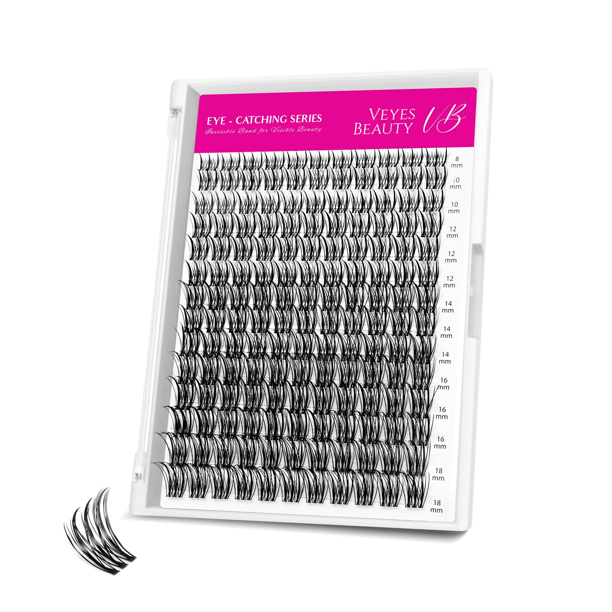 Veyesbeauty Flutter Wimpern-Cluster flattriger Effekt unsichtbares Band 154 Cluster 8-18mm LASH TRAY schwarz