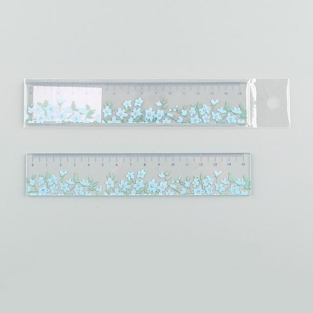 Blumenlineal Kawaii Zubehör Schulbedarf Zeichenwerkzeug Papeleria Transparent 15cm Regla Niedlich Japan Briefpapier Lineal blau