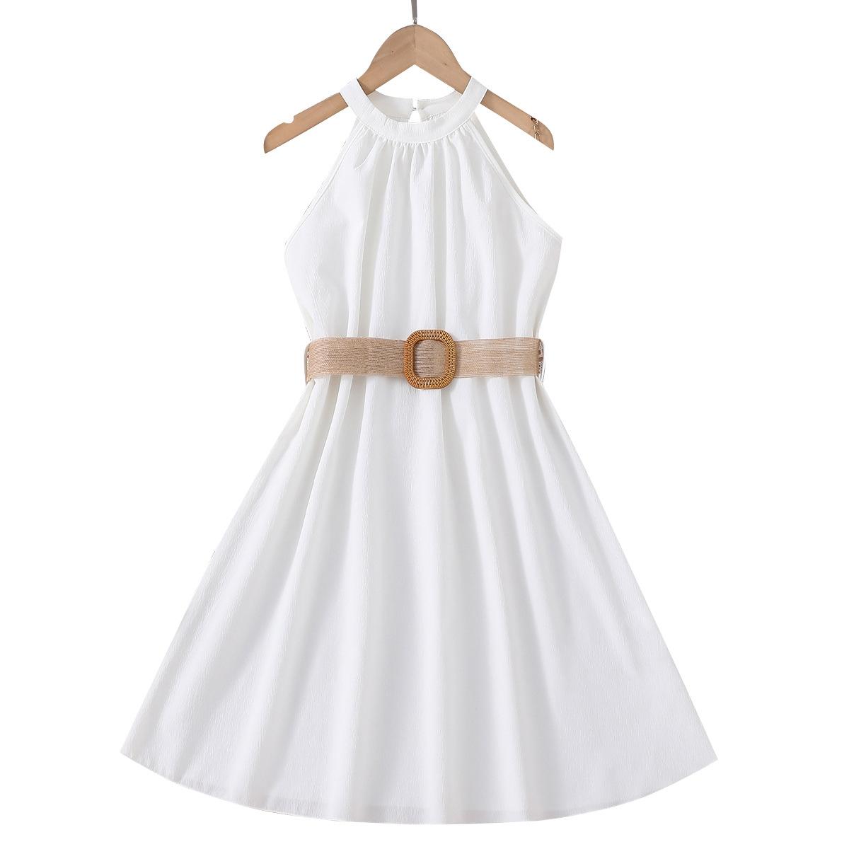 Mädchen Kleid Hängenden Hals Taille Kleider Teenager Casual Fashion Kleid für 8 9 10 11 12 Jahre alte Kinder Kleidung 11-12Y weiß