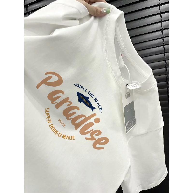 Sommer Reine Baumwolle Locker Rundhals Kurzarm T-Shirt Herrenmode Buchstaben Gedruckt Halbarm Basic-Oberteil XXXL gray