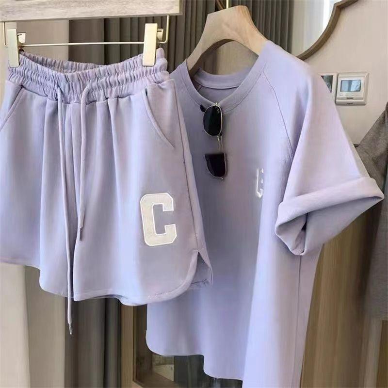 Sommer Casual Shorts Anzüge Frauen Lose Dünne T Shirts und Weite Bein Kurze Hosen Zwei Stück Set Frauen Sets one size