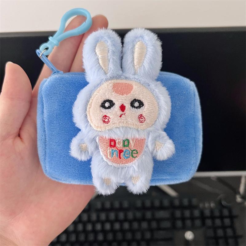 Niedliche Labubu Plüsch-Münztasche Cartoon Anime Geldbörse für Kleingeld Schöne Kopfhörer-Aufbewahrungstasche Mini Tragbar Kleine Geldbörse Schlüsselanhänger blau