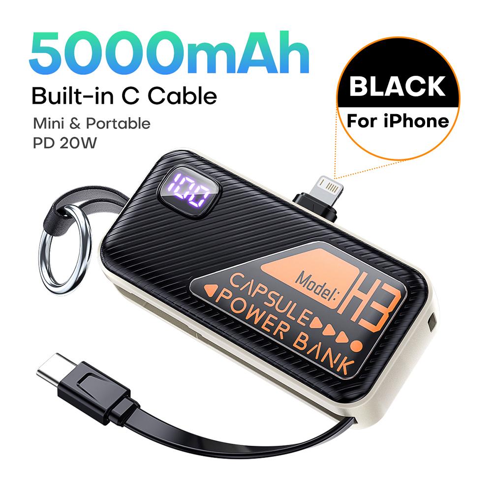 QOOVI Mini Powerbank 5000mah PD 20W Tragbares Ladegerät Schnelles Laden für iPhone 15/14 Pro Samsung Xiaomi Externer Akku Powerbank 5000mAh For iPhone schwarz