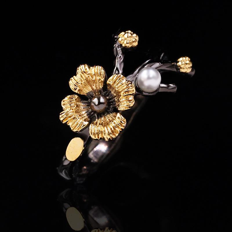 Schmuck Gänseblümchen Europäisch und Amerikanisch Personalisiert Handgefasster Diamant Chrysantheme Zweifarbiger Ring No. 10 beige