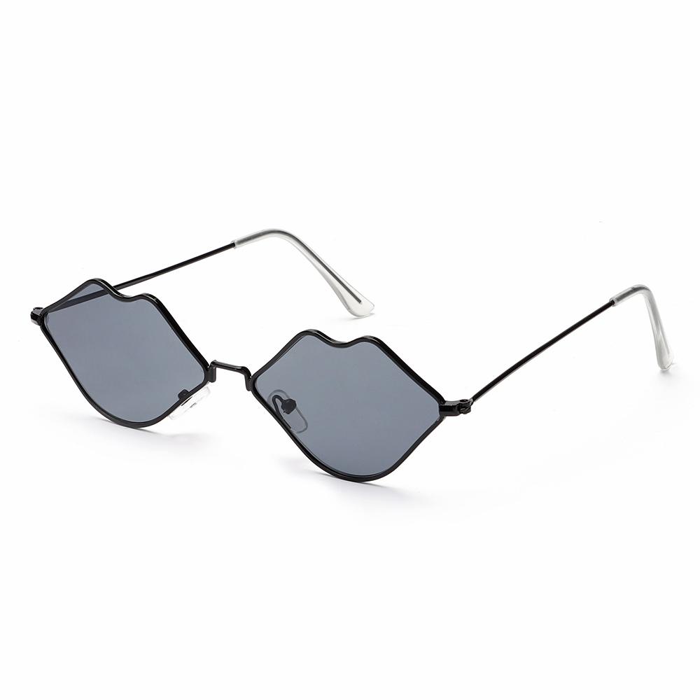 Herren und Damen Ozeanlinse Metall Damen Sonnenbrille Lippenform Sonnenbrille Sonnenbrille Kleiner Rahmen Black-Black Gray