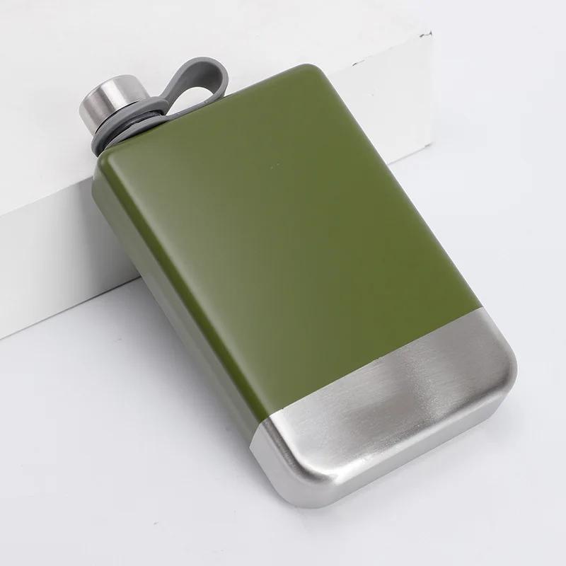 Brandneue 304 Lebensmittelqualität Edelstahl Farbe Outdoor Tragbare Flache Rechteckige Hüftflasche Personalisierte Kreative Geschenk grün